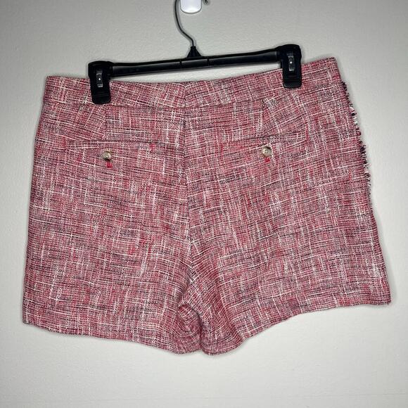 Banana Republic Women's Tweed Frayed Trim High-Rise Shorts Pink Red Sz 8 Preppy - Picture 3 of 8